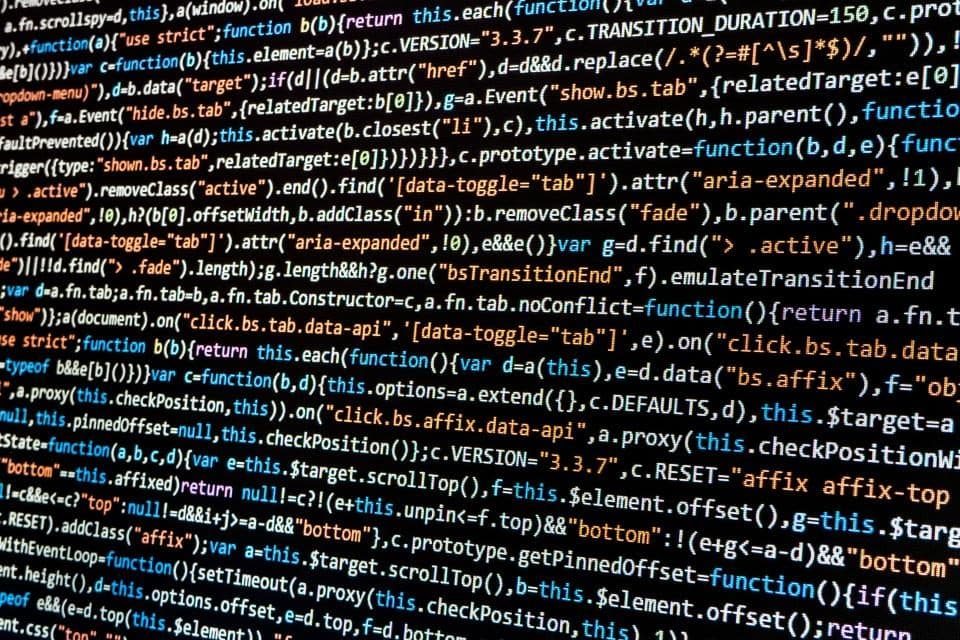 Lines of JavaScript source code on a screen