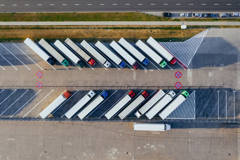 Trucks parked at a logistics yard