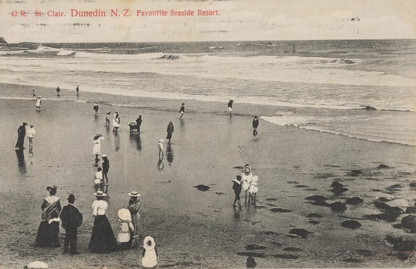 A vintage seaside postcard printed in black and white